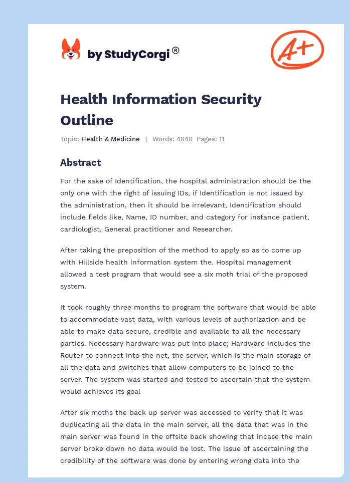 Health Information Security Outline. Page 1