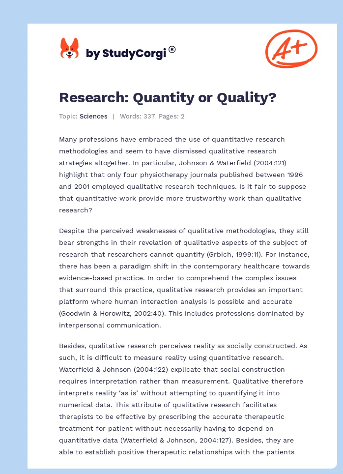 Research: Quantity or Quality?. Page 1