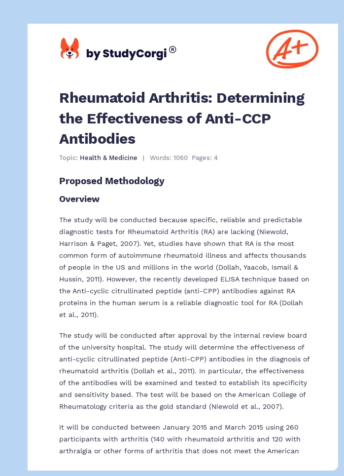 Rheumatoid Arthritis: Determining the Effectiveness of Anti-CCP Antibodies. Page 1