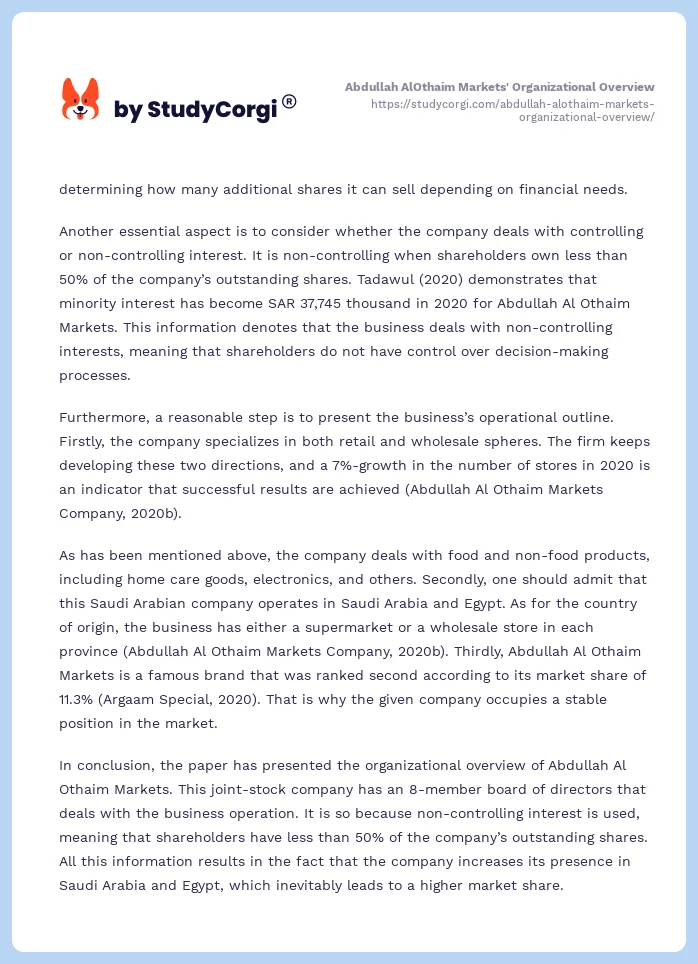 Abdullah AlOthaim Markets' Organizational Overview. Page 2
