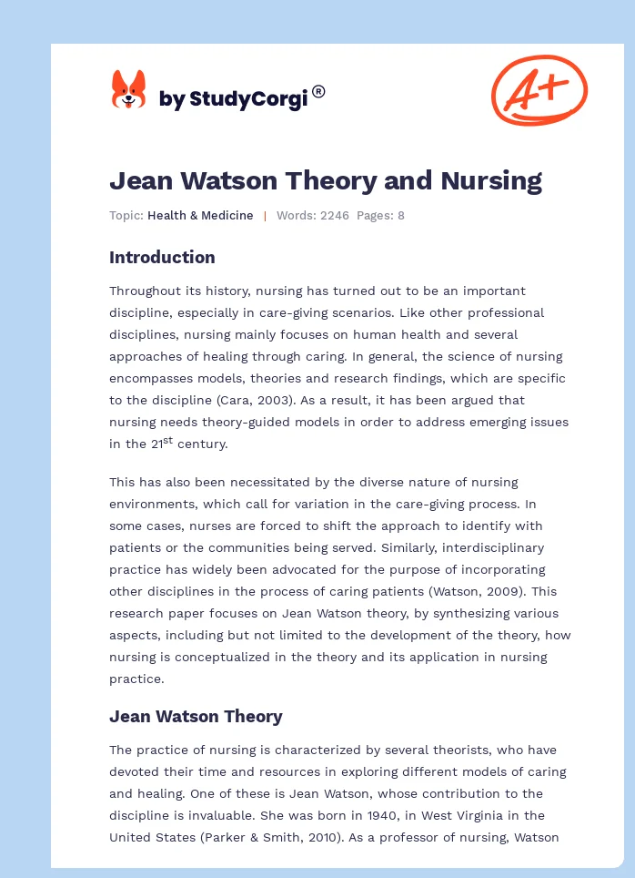 Jean Watson Theory and Nursing. Page 1