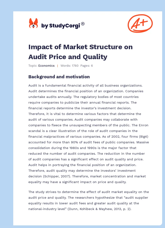 Impact of Market Structure on Audit Price and Quality. Page 1