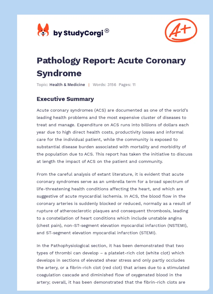 Pathology Report: Acute Coronary Syndrome. Page 1