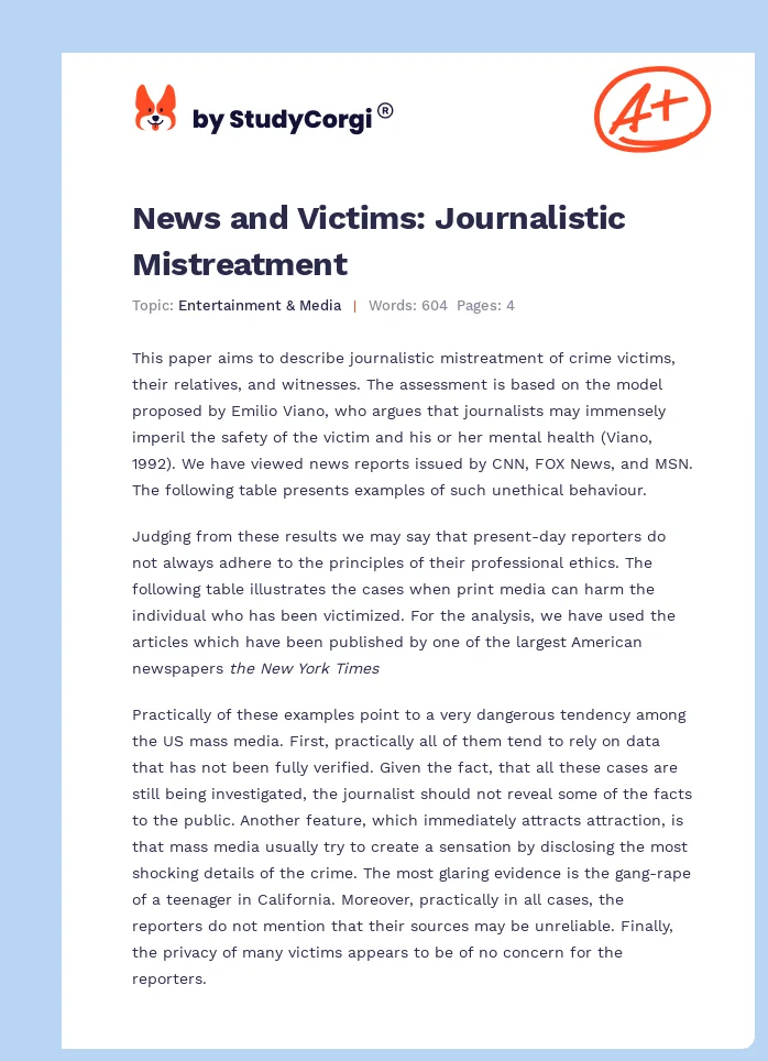 News and Victims: Journalistic Mistreatment. Page 1