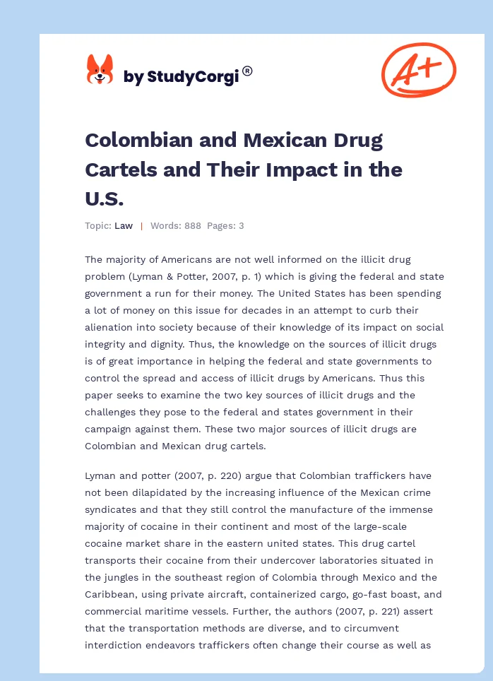 Colombian and Mexican Drug Cartels and Their Impact in the U.S.. Page 1