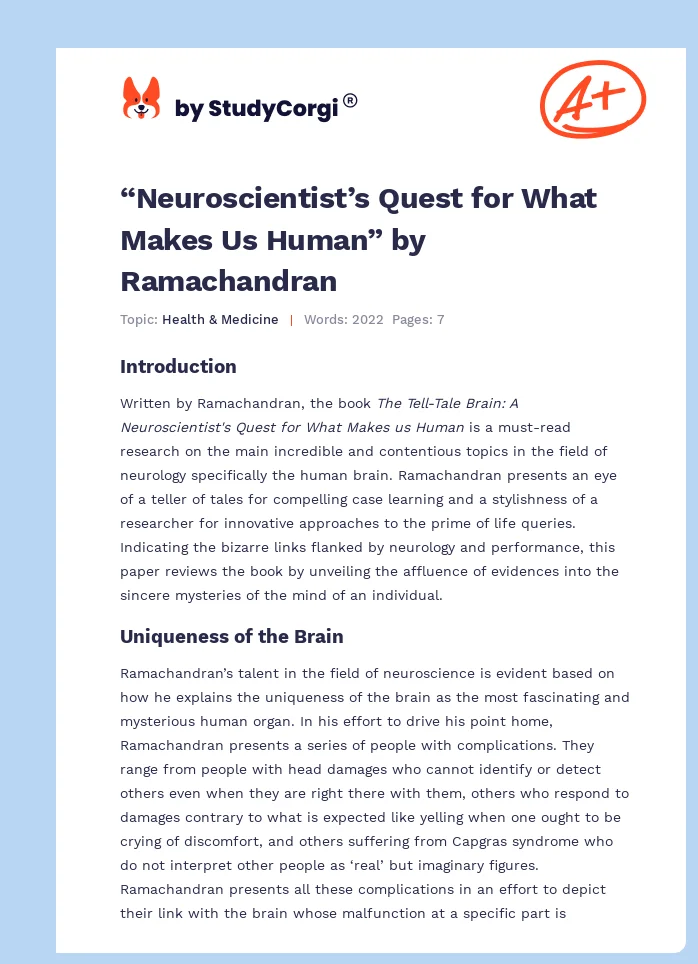 “Neuroscientist’s Quest for What Makes Us Human” by Ramachandran. Page 1