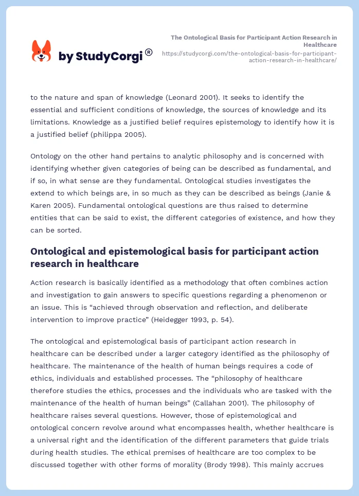 The Ontological Basis for Participant Action Research in Healthcare. Page 2