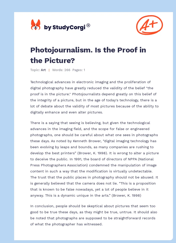 Photojournalism. Is the Proof in the Picture?. Page 1
