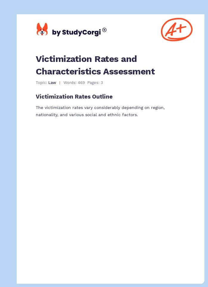 Victimization Rates and Characteristics Assessment. Page 1
