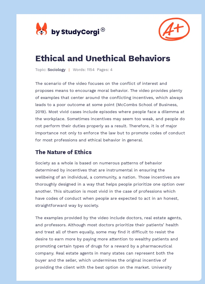 Ethical and Unethical Behaviors. Page 1