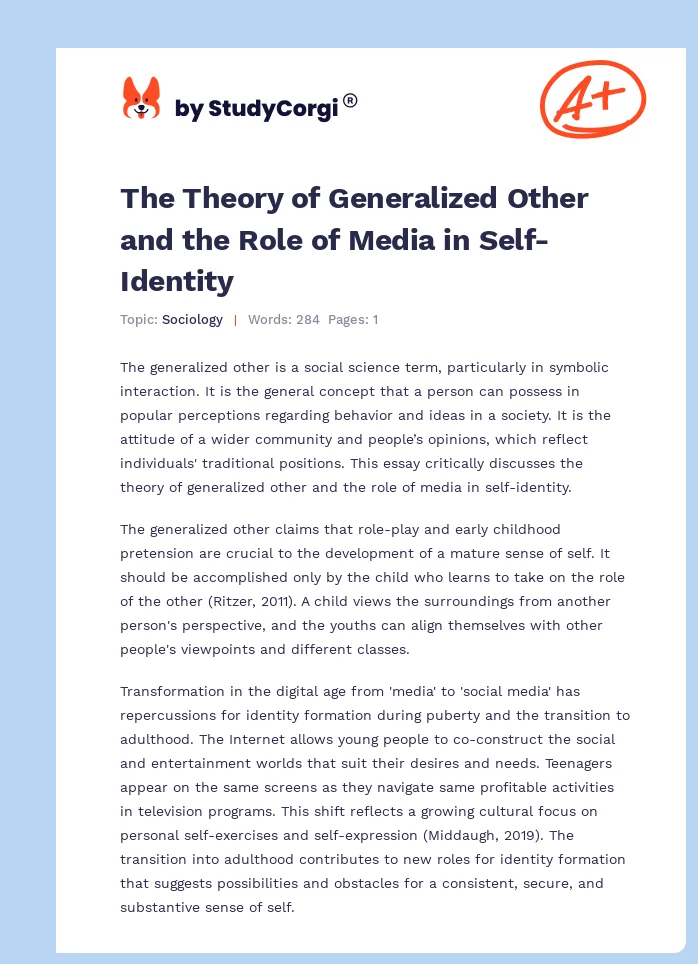The Theory of Generalized Other and the Role of Media in Self-Identity. Page 1