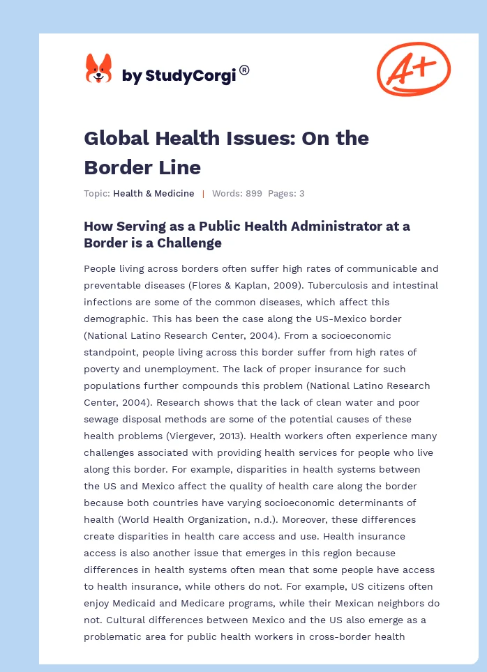 Global Health Issues: On the Border Line. Page 1