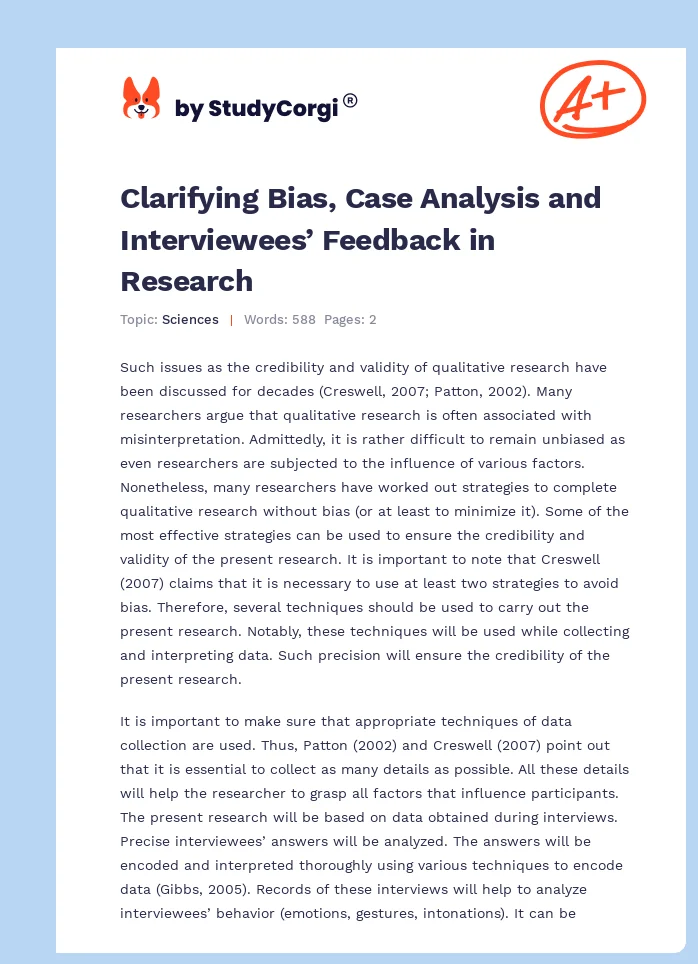 Clarifying Bias, Case Analysis and Interviewees’ Feedback in Research. Page 1