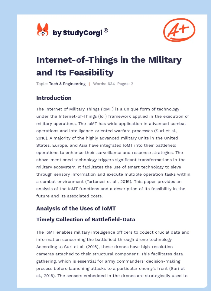 Internet-of-Things in the Military and Its Feasibility. Page 1