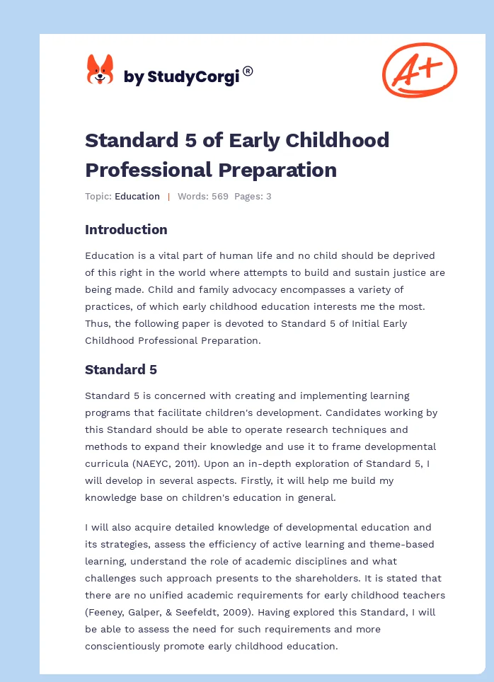 Standard 5 of Early Childhood Professional Preparation. Page 1