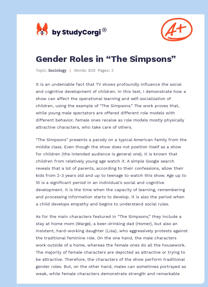 Gender Roles in “The Simpsons”. Page 1