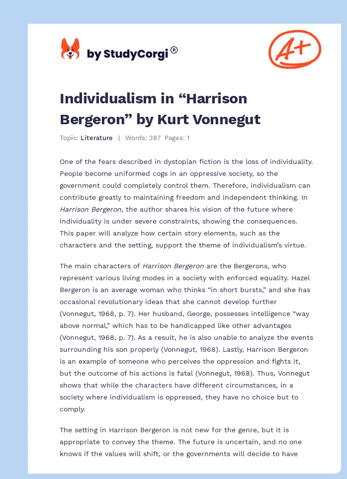 Individualism in “Harrison Bergeron” by Kurt Vonnegut. Page 1