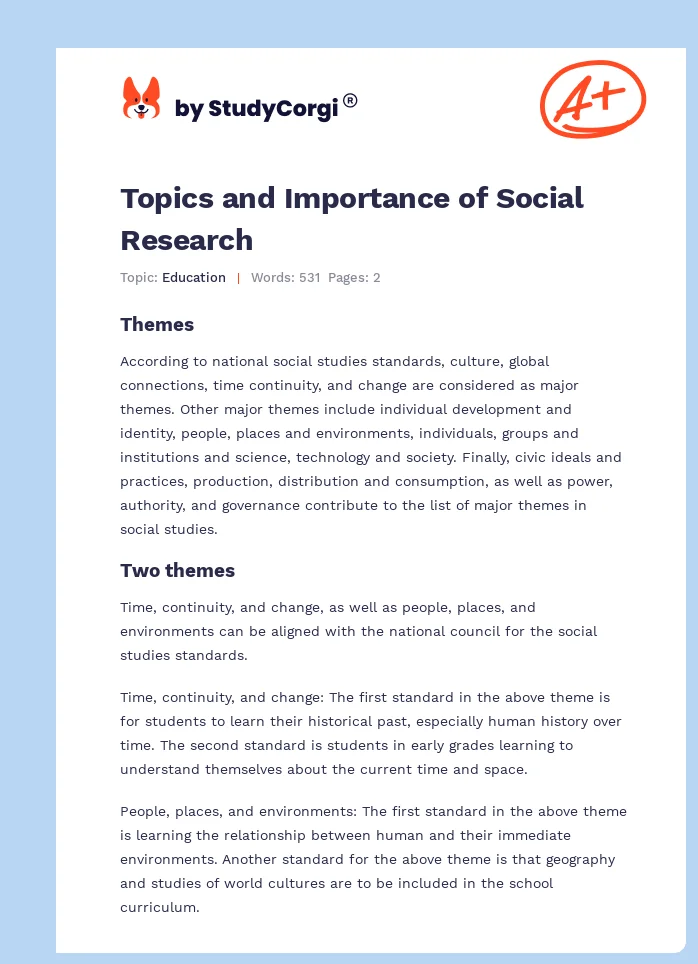 Topics and Importance of Social Research. Page 1