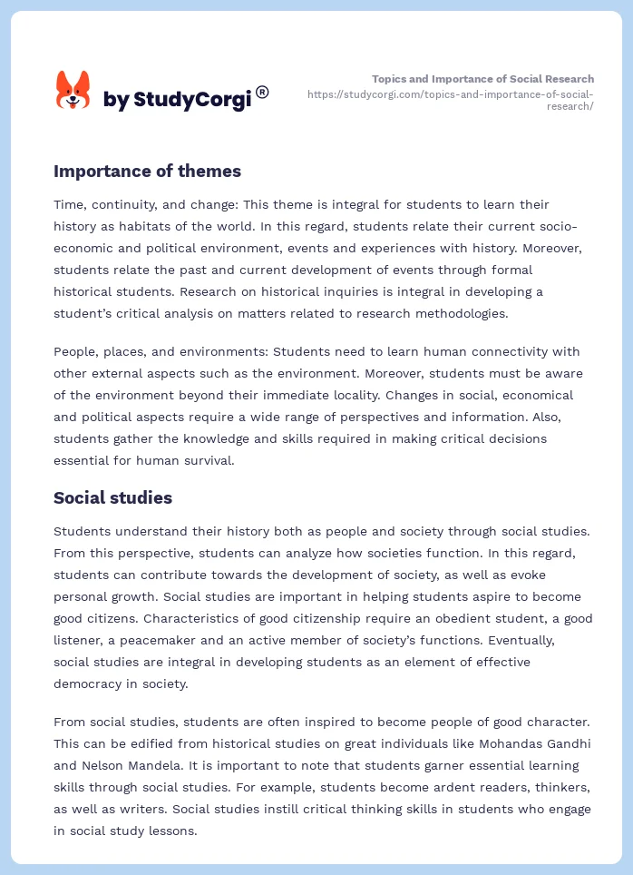 Topics and Importance of Social Research. Page 2