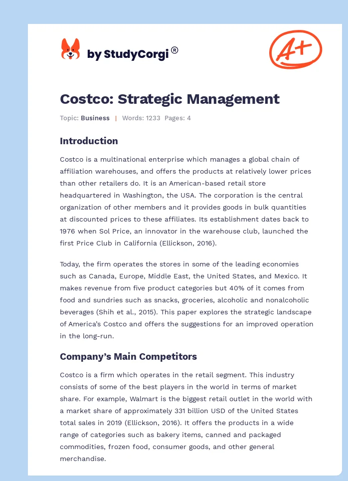 Costco: Strategic Management. Page 1