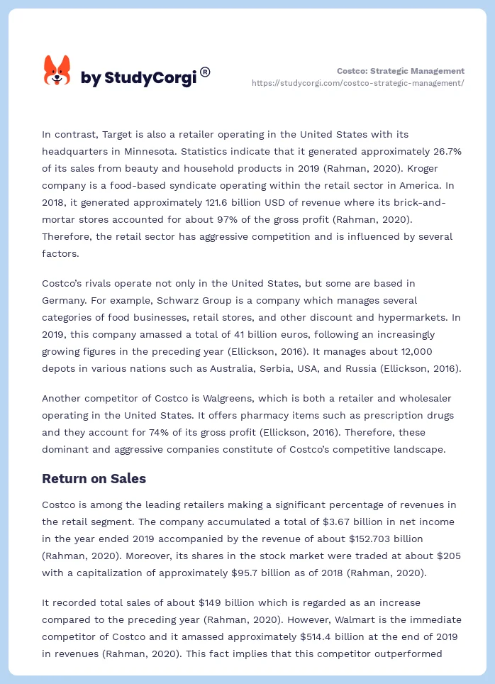 Costco: Strategic Management. Page 2