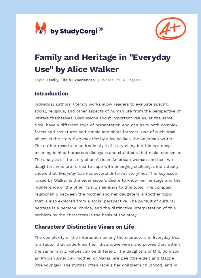 Family and Heritage in "Everyday Use" by Alice Walker. Page 1
