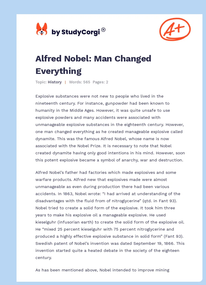 Alfred Nobel: Man Changed Everything. Page 1
