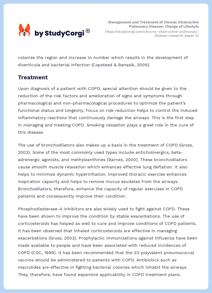 Management and Treatment of Chronic Obstructive Pulmonary Disease: Change of Lifestyle. Page 2