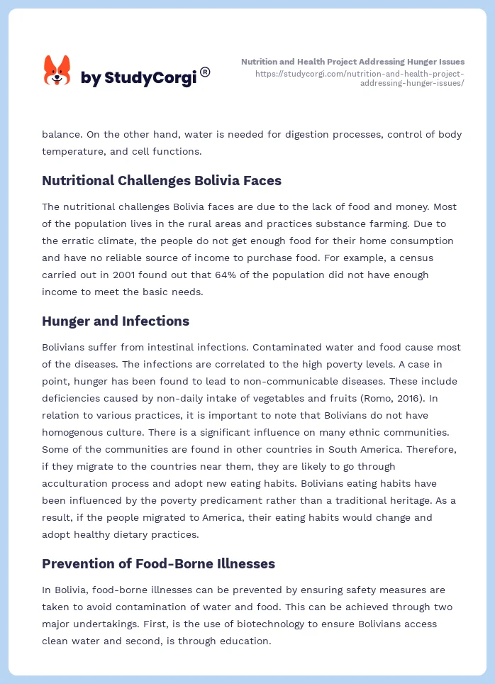 Nutrition and Health Project Addressing Hunger Issues. Page 2