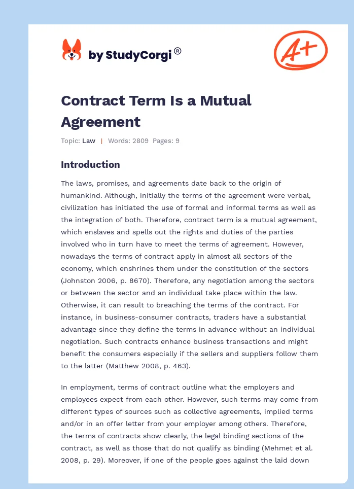 Contract Term Is a Mutual Agreement. Page 1