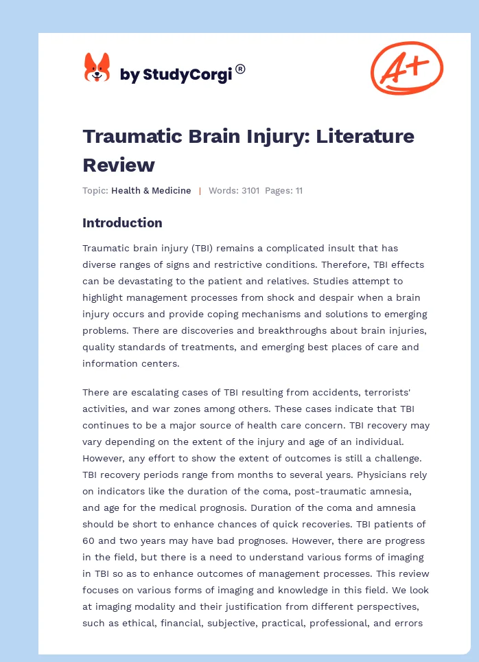 Traumatic Brain Injury: Literature Review. Page 1