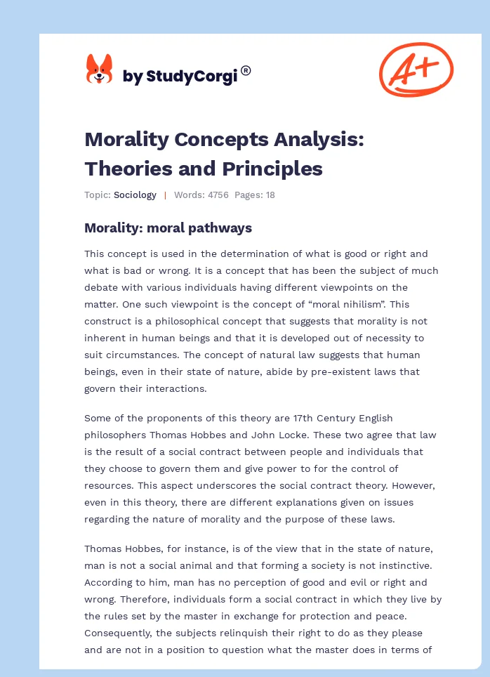 Morality Concepts Analysis: Theories and Principles. Page 1
