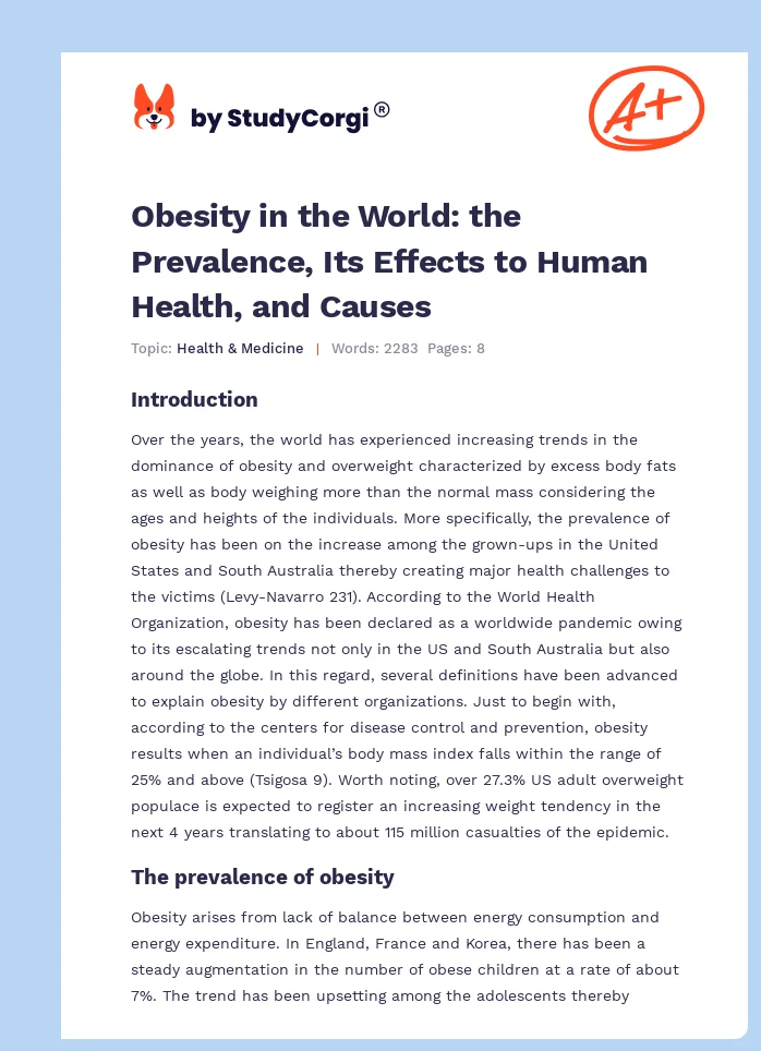 Obesity in the World: the Prevalence, Its Effects to Human Health, and Causes. Page 1