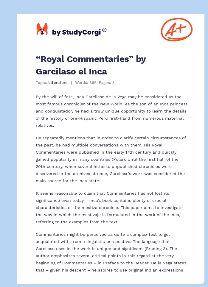 “Royal Commentaries” by Garcilaso el Inca. Page 1