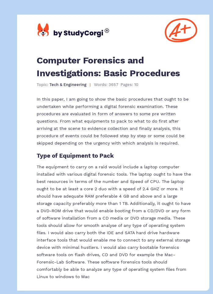 Computer Forensics and Investigations: Basic Procedures. Page 1