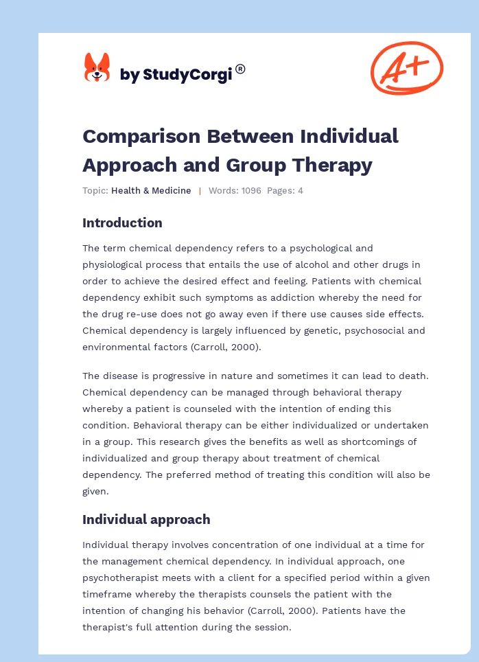 Comparison Between Individual Approach and Group Therapy. Page 1