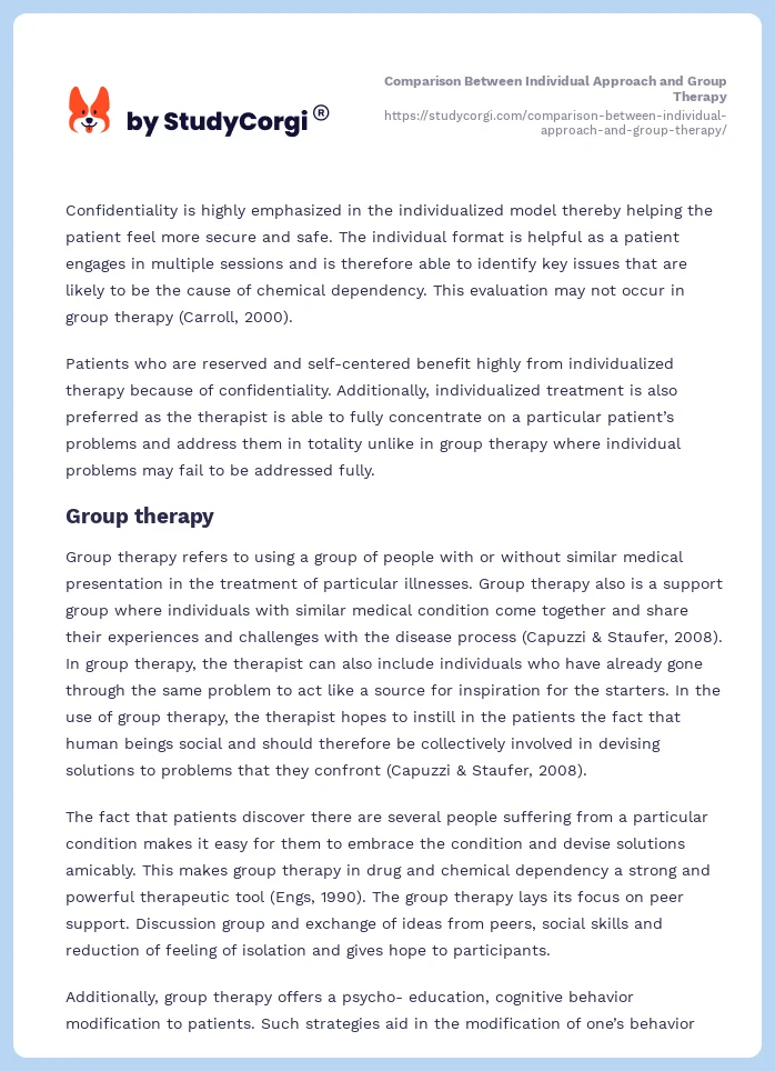 Comparison Between Individual Approach and Group Therapy. Page 2