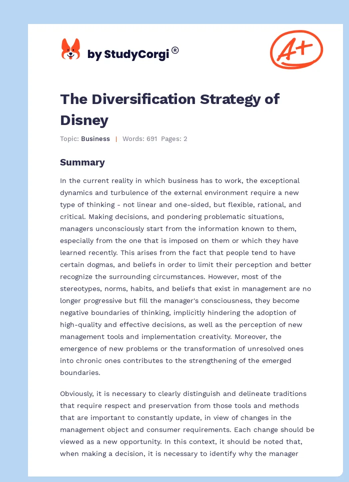 The Diversification Strategy of Disney. Page 1