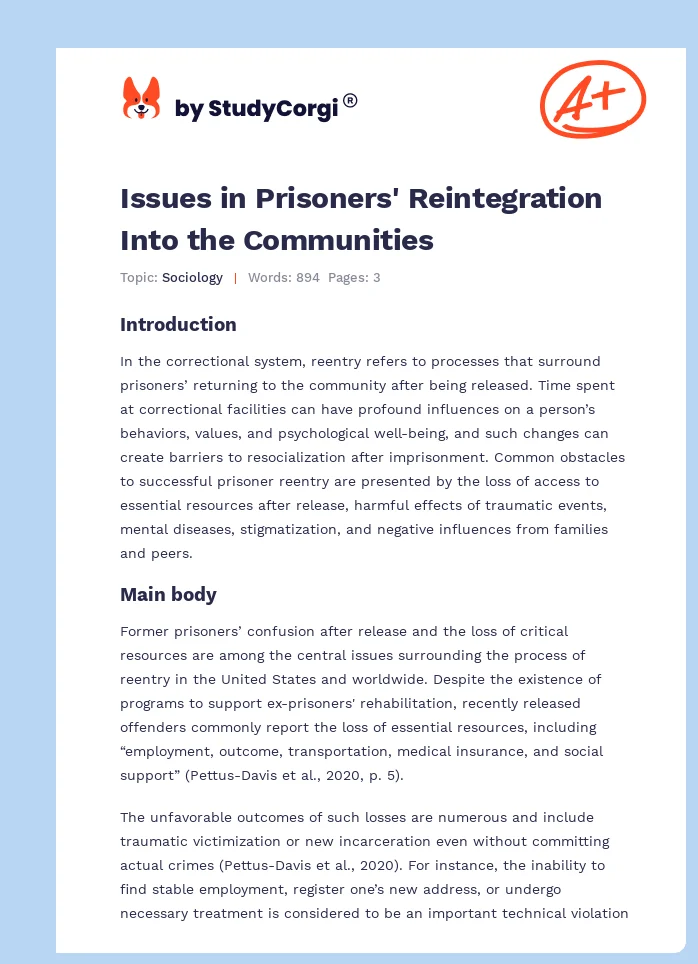 Issues in Prisoners' Reintegration Into the Communities. Page 1
