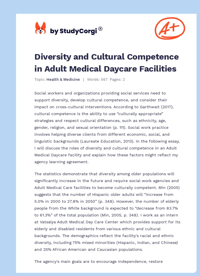Diversity and Cultural Competence in Adult Medical Daycare Facilities. Page 1