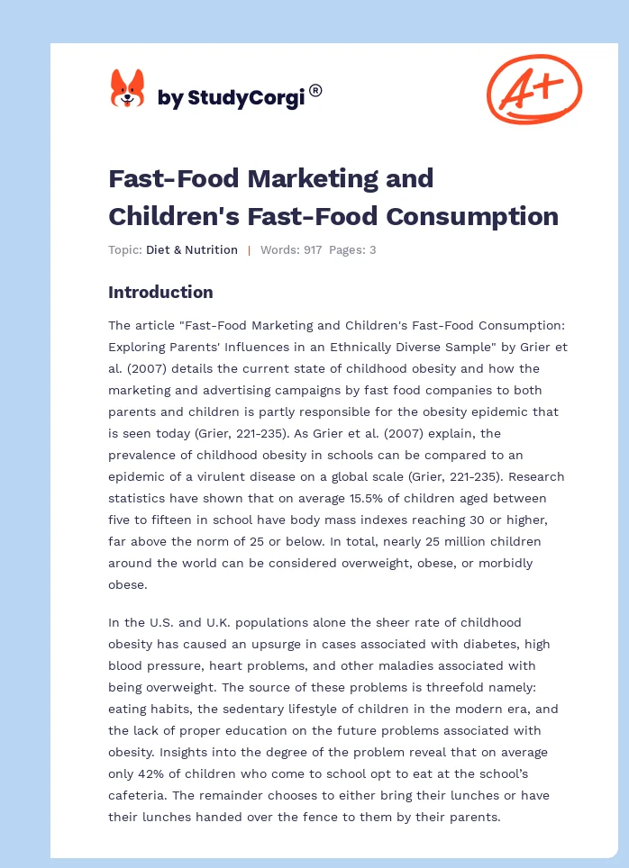 Fast-Food Marketing and Children's Fast-Food Consumption. Page 1