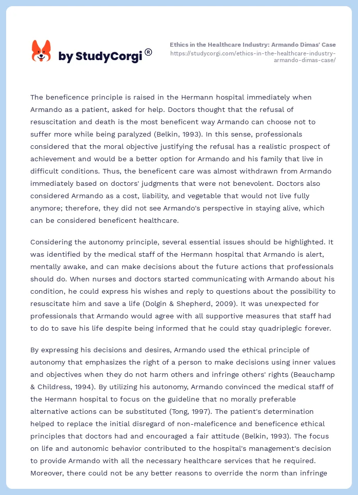 Ethics in the Healthcare Industry: Armando Dimas' Case. Page 2