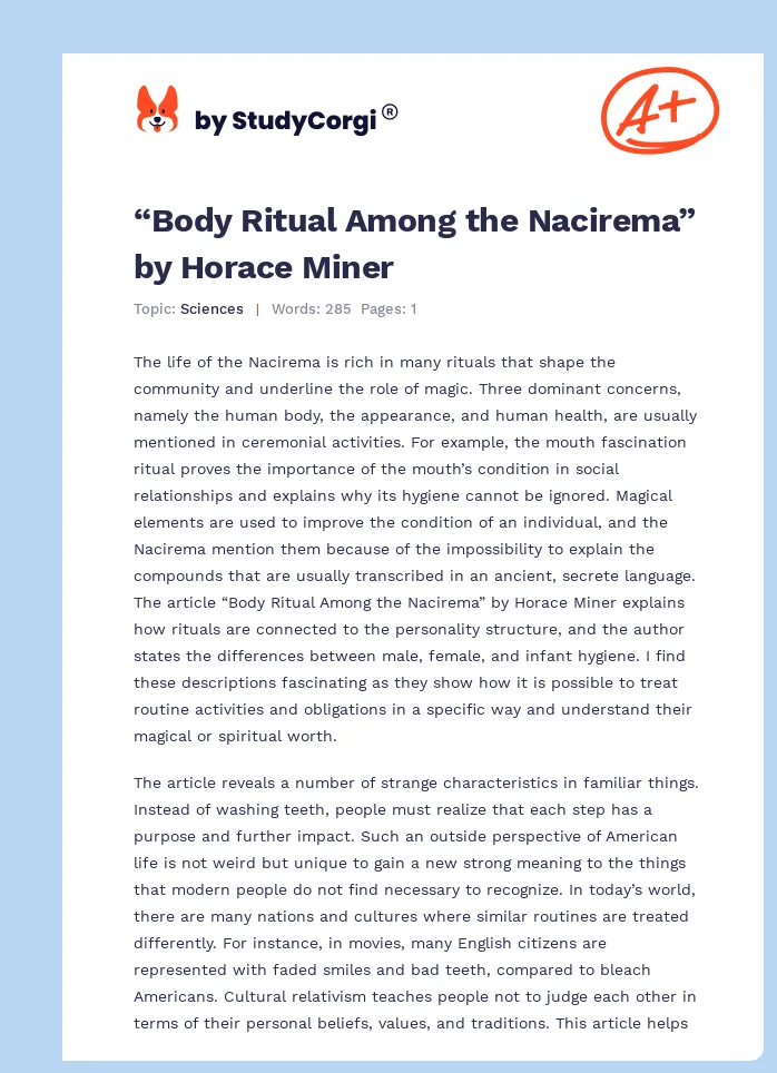 “Body Ritual Among the Nacirema” by Horace Miner. Page 1