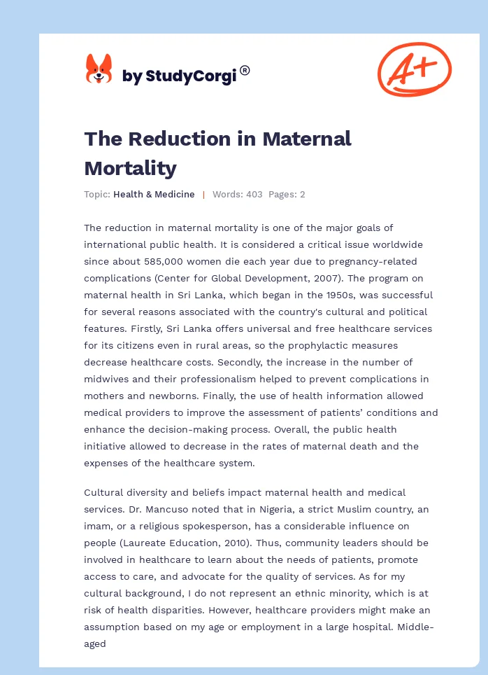 The Reduction in Maternal Mortality. Page 1