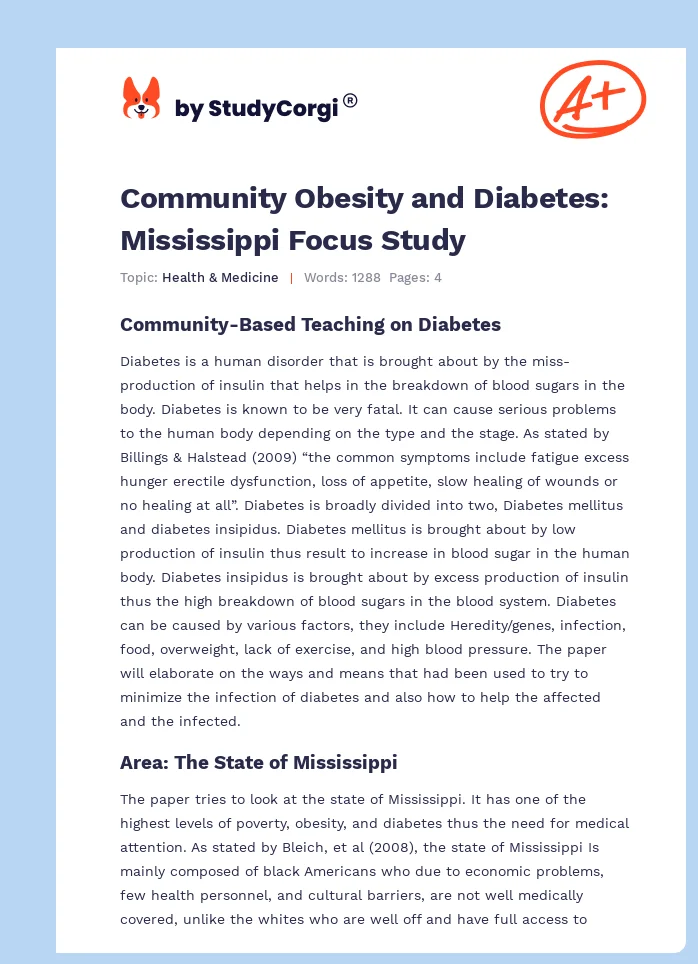 Community Obesity and Diabetes: Mississippi Focus Study. Page 1