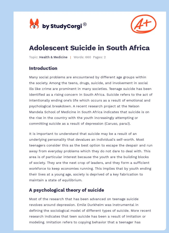 Adolescent Suicide in South Africa. Page 1