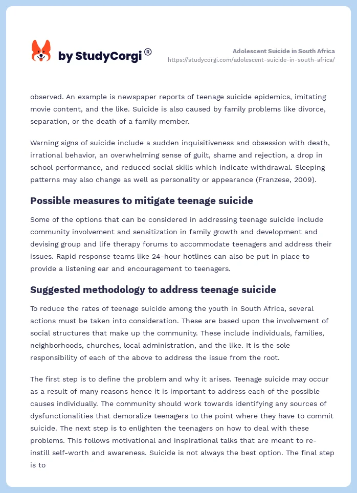 Adolescent Suicide in South Africa. Page 2