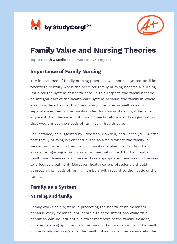 Family Value and Nursing Theories. Page 1