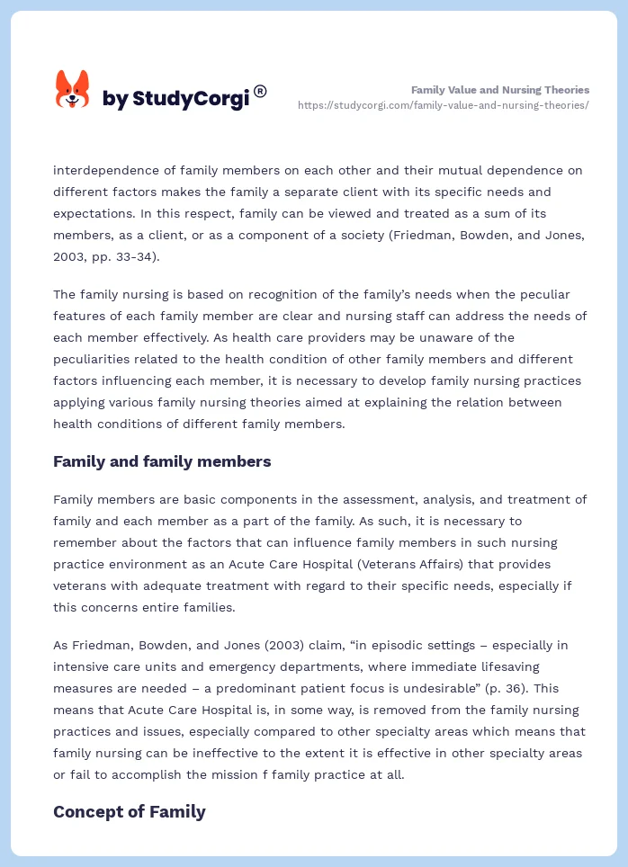Family Value and Nursing Theories. Page 2