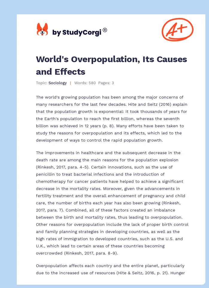 World's Overpopulation, Its Causes and Effects. Page 1